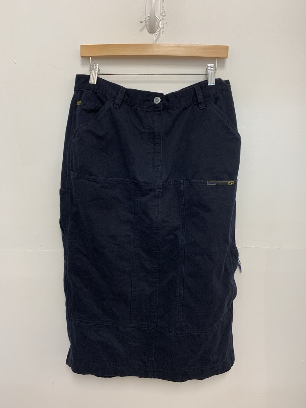 Mecca DNM Cargo Midi Skirt Womens 31 Navy Cotton 5 Pocket Zip Fly Streetwear